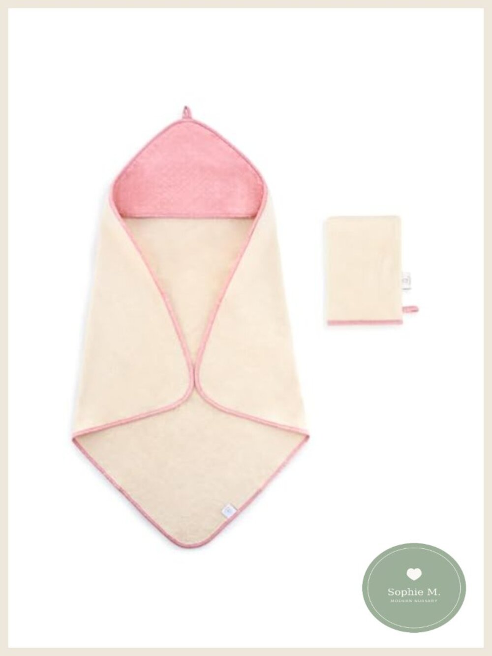 Organic Cotton Hooded Baby Bath Towel & Wash Mitt Set GOTS Certified